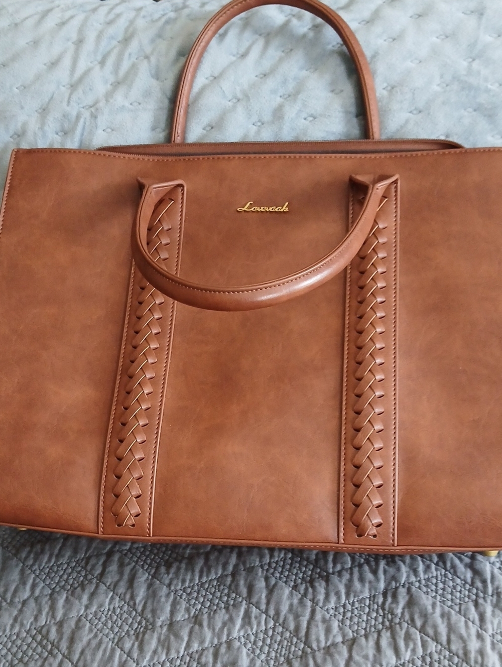 Lovevook Brown Leather Tote with Braided Strap Detail